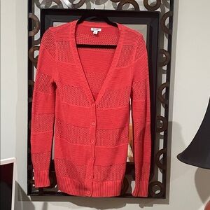 Old Navy Coral Open-Knit Button Cardigan